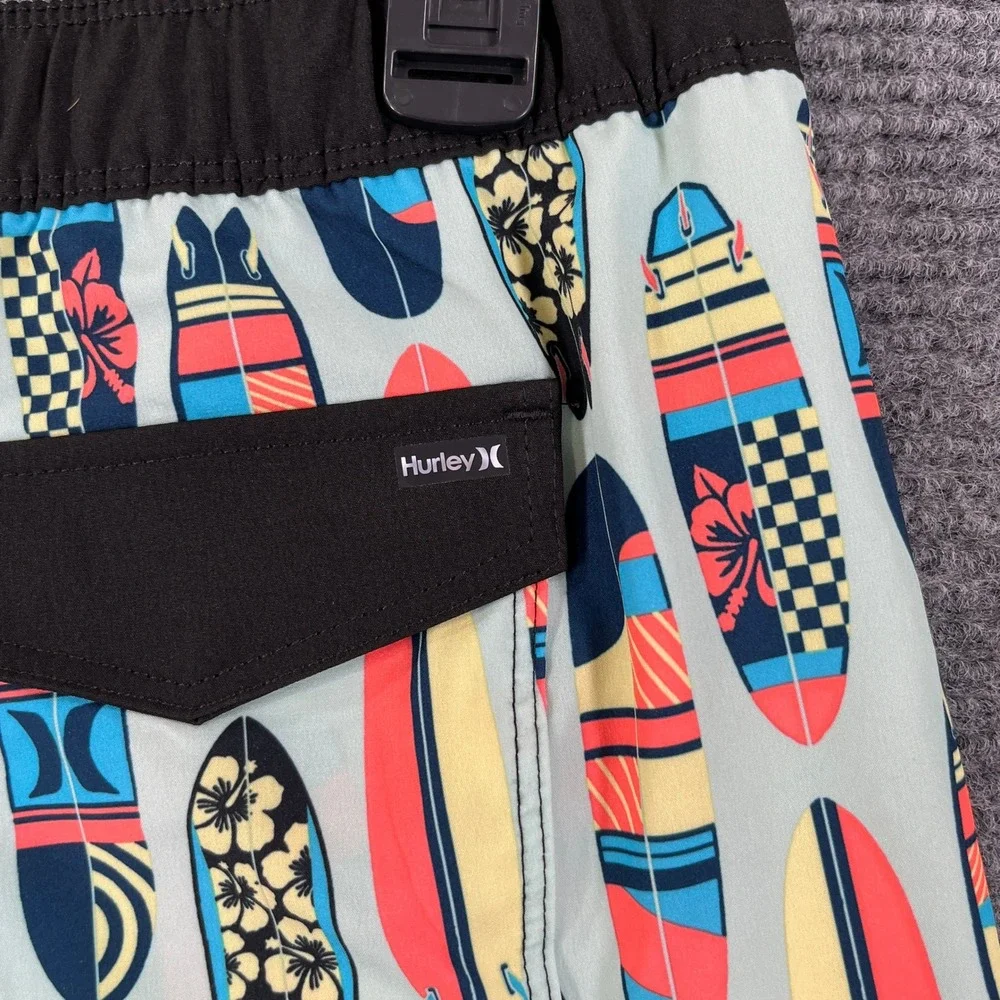 Hurley Board Shorts Boys XXL Surfboard Print Drawstring Swim Trunks Beachwear